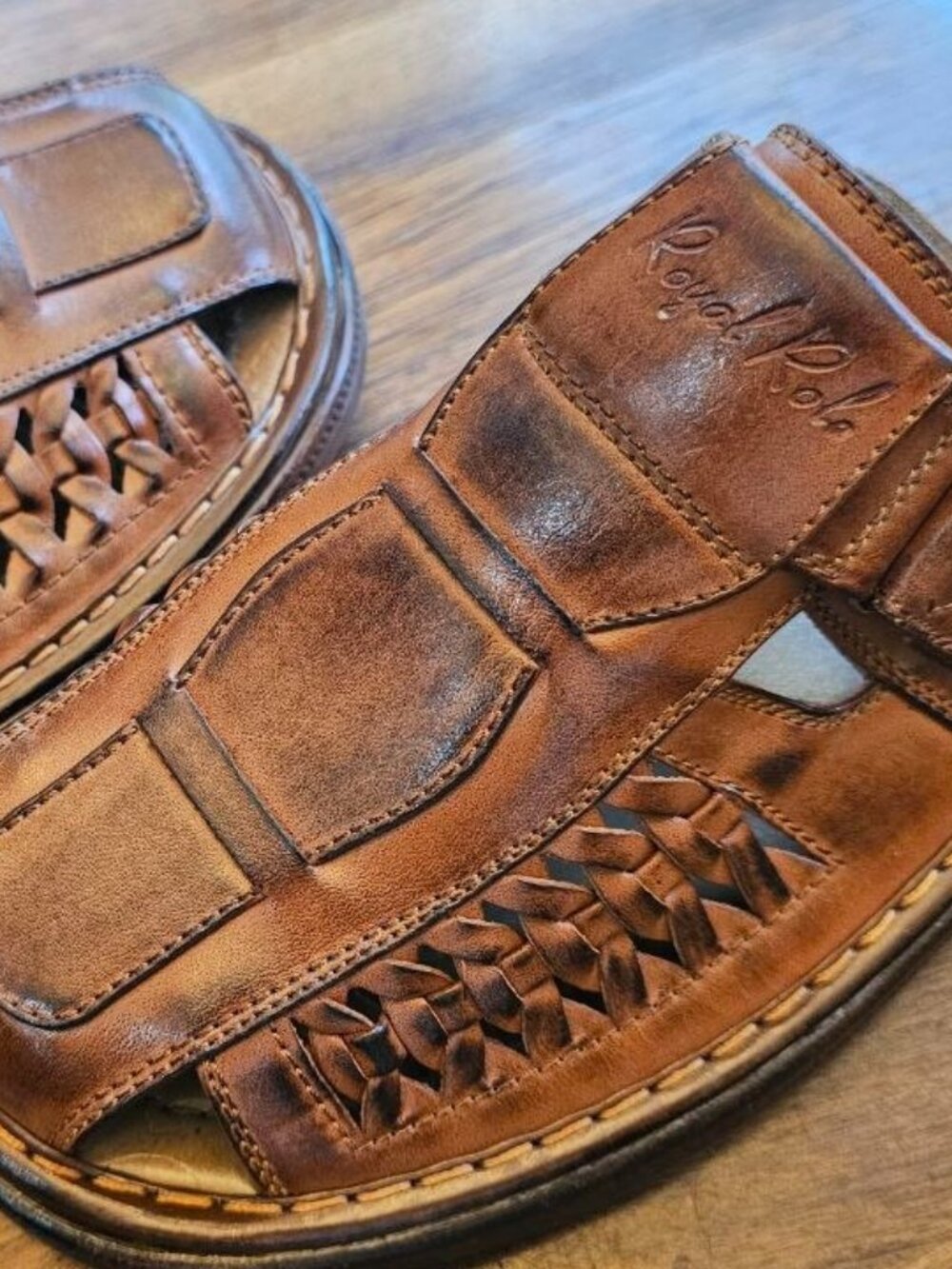 Adjustable Evergreen Brown Woven Huaraches-Fisherman Sandals Size 42 -US Men 8-9